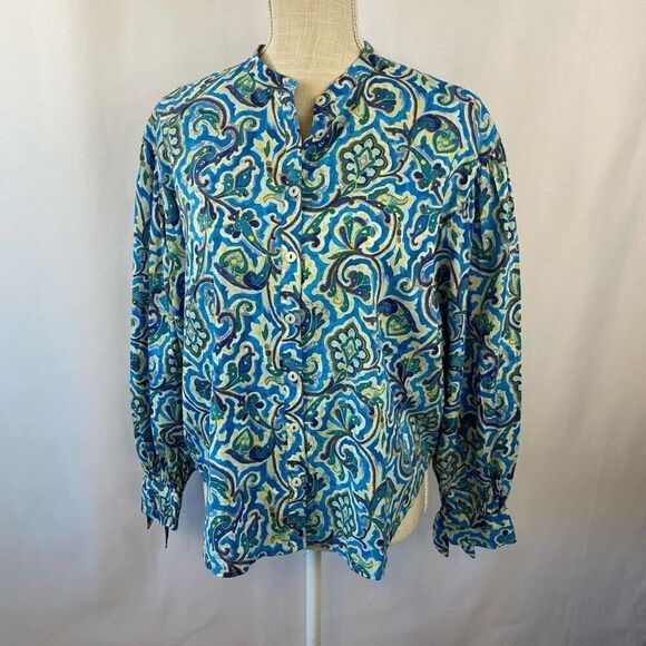 Anthropologie Maeve "Ashleigh" Puff Long Sleeve Blouse Blue Women’s Sz Small - Picture 1 of 16